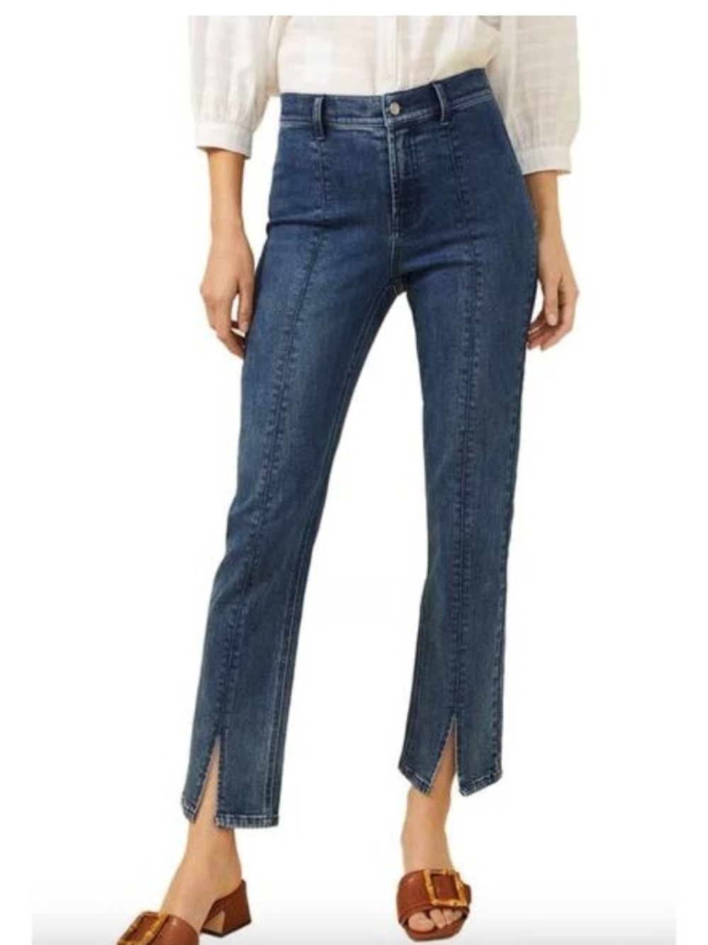 J.McLaughlin Rainey Straight Leg Jeans Size 6 Medium Wash Front Seam Split Hem